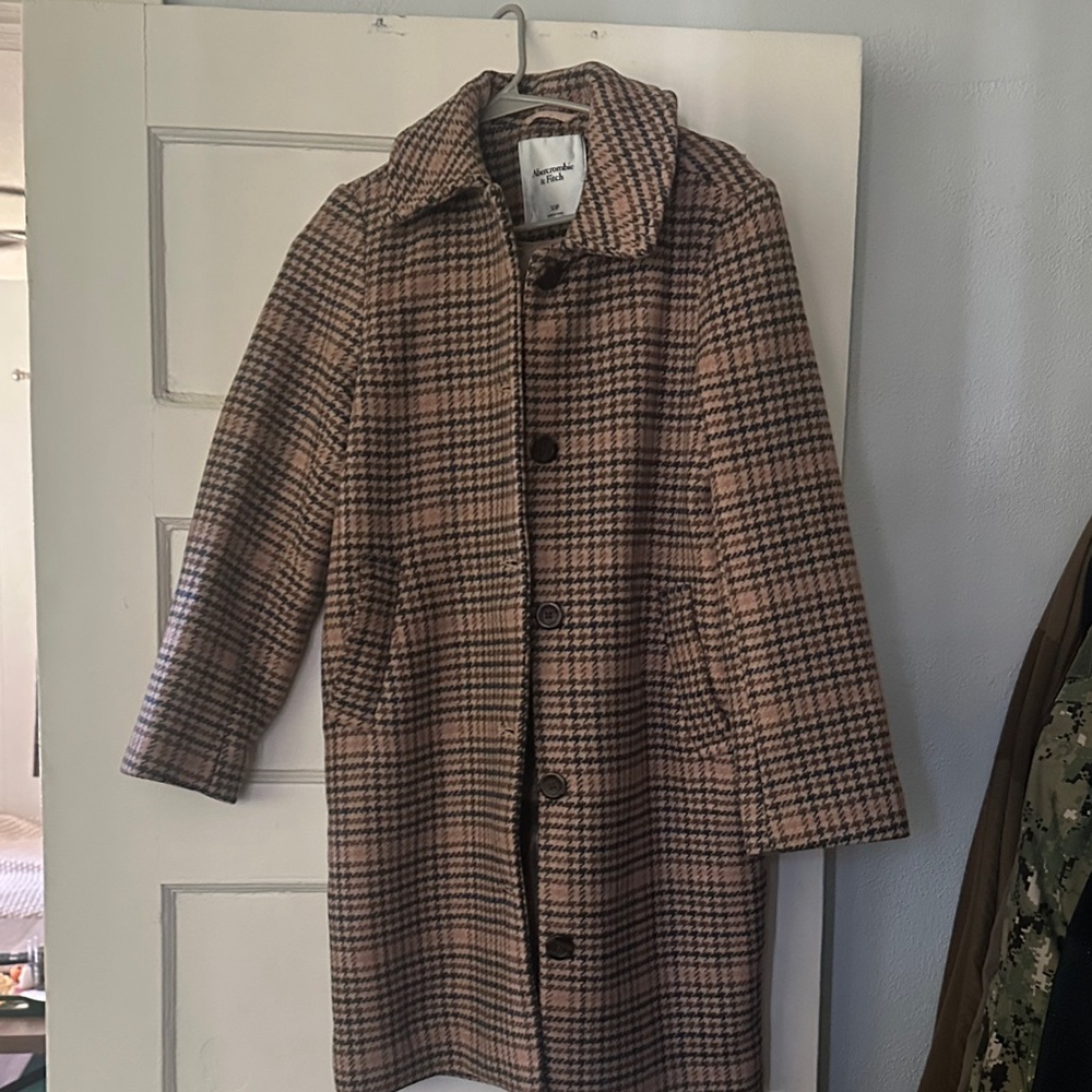 Abercrombie and Fitch Brown Plaid Trench Coat - Picture 1 of 4